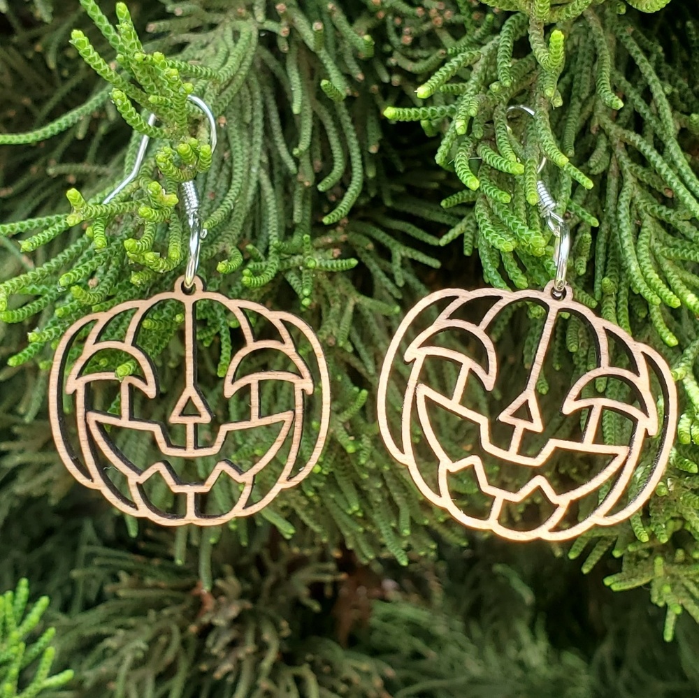 Cherry wood pumpkin earrings